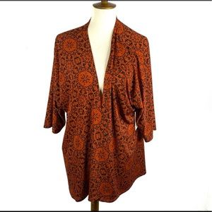 Lularoe Lindsay Orange and Navy Blue Kimono